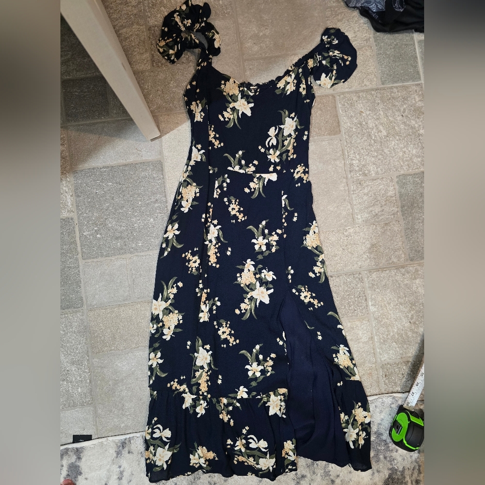 Reformation Midi Dress Navy Blue Small Floral 4 6 Small Spring Summer Flutter S - Picture 5 of 15